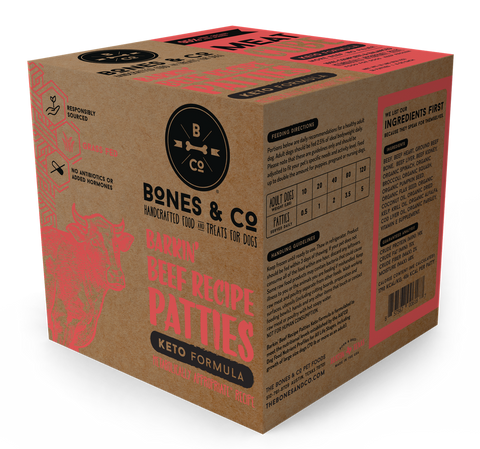 Bones & Co - Barkin' Beef Patties Keto Formula - Raw Dog Food - 18 lb (PRE-ORDER-Local Delivery Only)