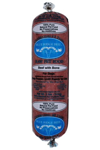 Blue Ridge Beef - Frozen Beef with Bone Chub - Raw Dog Food - 2 lb (Local Delivery Only)
