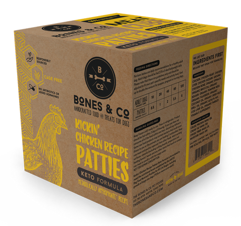 Bones & Co - Kickin' Chicken Patties Keto Formula - Raw Dog Food - 18 lb (PRE-ORDER-Local Delivery Only)