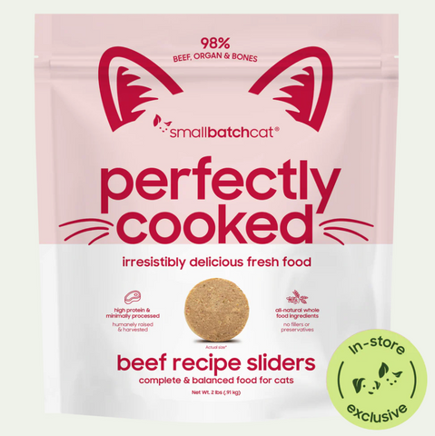 Small Batch - Frozen Perfectly Cooked Beef - Gently Cooked Cat Food - 2 lb (Local Delivery Only)