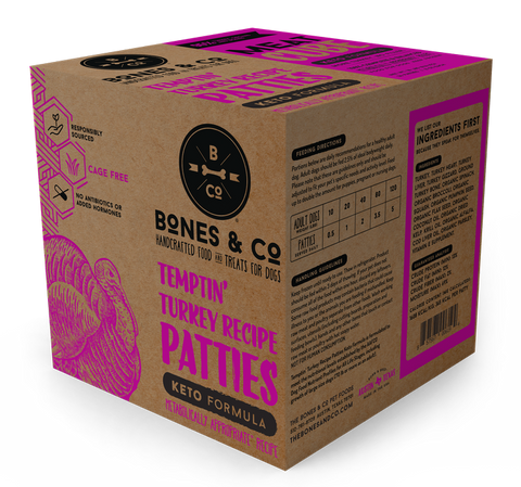 Bones & Co - Temptin' Turkey Patties Keto Formula - Raw Dog Food - 18 lb (PRE-ORDER-Local Delivery Only)