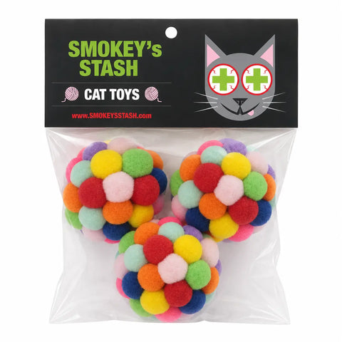 Smokey's Stash - Plush Pom Cat Balls with Bells Cat Toy