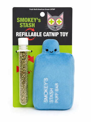 Smokey's Stash - Catnip Refillable Blue Puff Bar Cat Toy