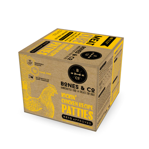 Bones & Co - Kickin' Chicken Patties Keto Formula - Raw Dog Food - 18 lb (PRE-ORDER-Local Delivery Only)
