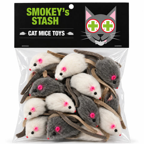 Smokey's Stash - Rabbit Fur Mice Cat Toy