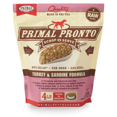 Primal - Turkey & Sardine Pronto - Raw Dog Food - 4 lb (Hillsborough County FL Delivery Only)
